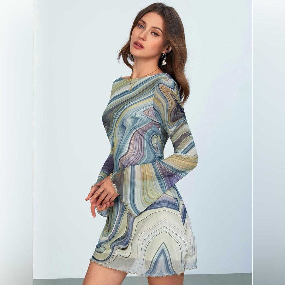Mesh Low Back Swirl Dress